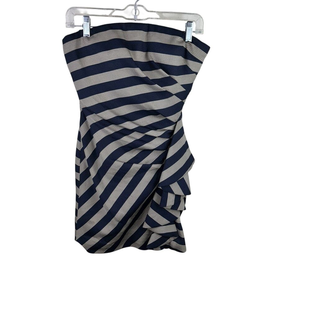 BCBG Maz Azria Reya Striped Strapless Mini Dress Size Small Navy Tan